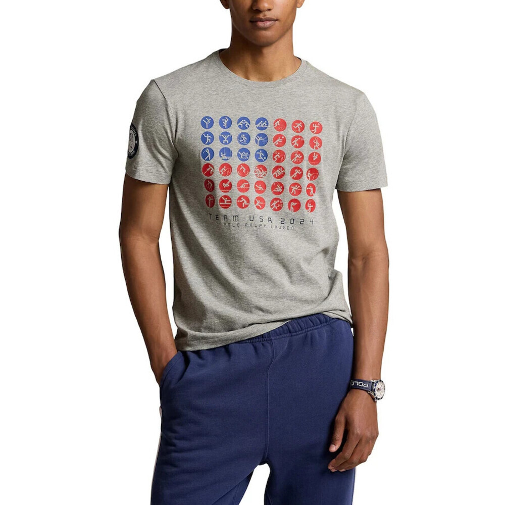 Polo Ralph Lauren T-Shirt Mens Large Gray Team USA 2024 Slim Fit Pullover MAC153